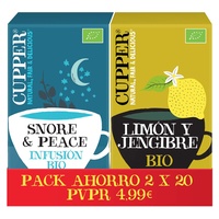 Bipack ahorro: snore and peace y limón y jengibre 20 bolsitas infusoras - Cupper | Natural Doctor
