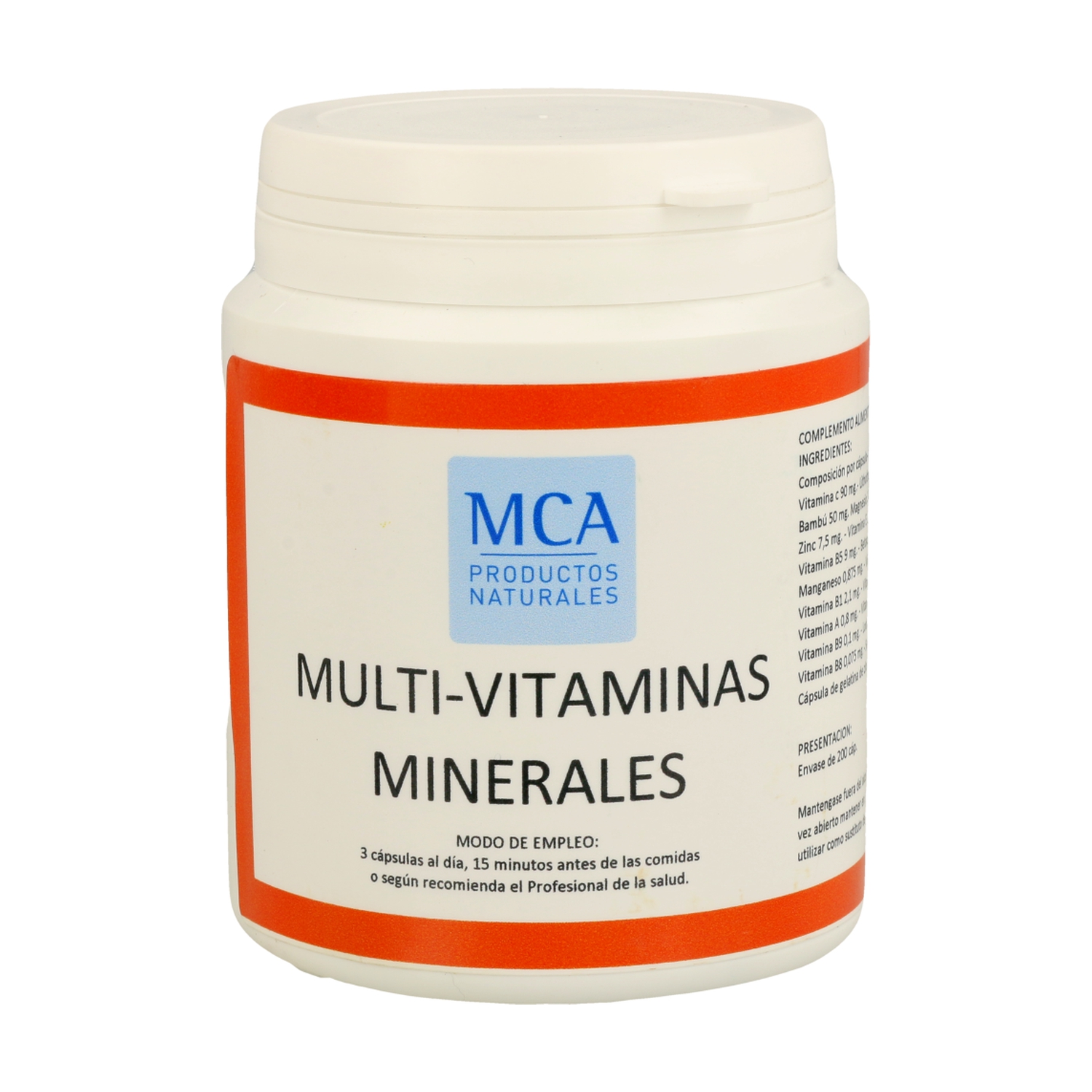 Multivitaminas y Minerales 200 cápsulas de MCA Productos Naturales