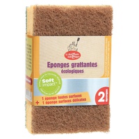 Esponja verde + esponja de limpeza marrom feita de materiais reciclados