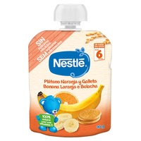 Purê de banana, laranja e biscoito