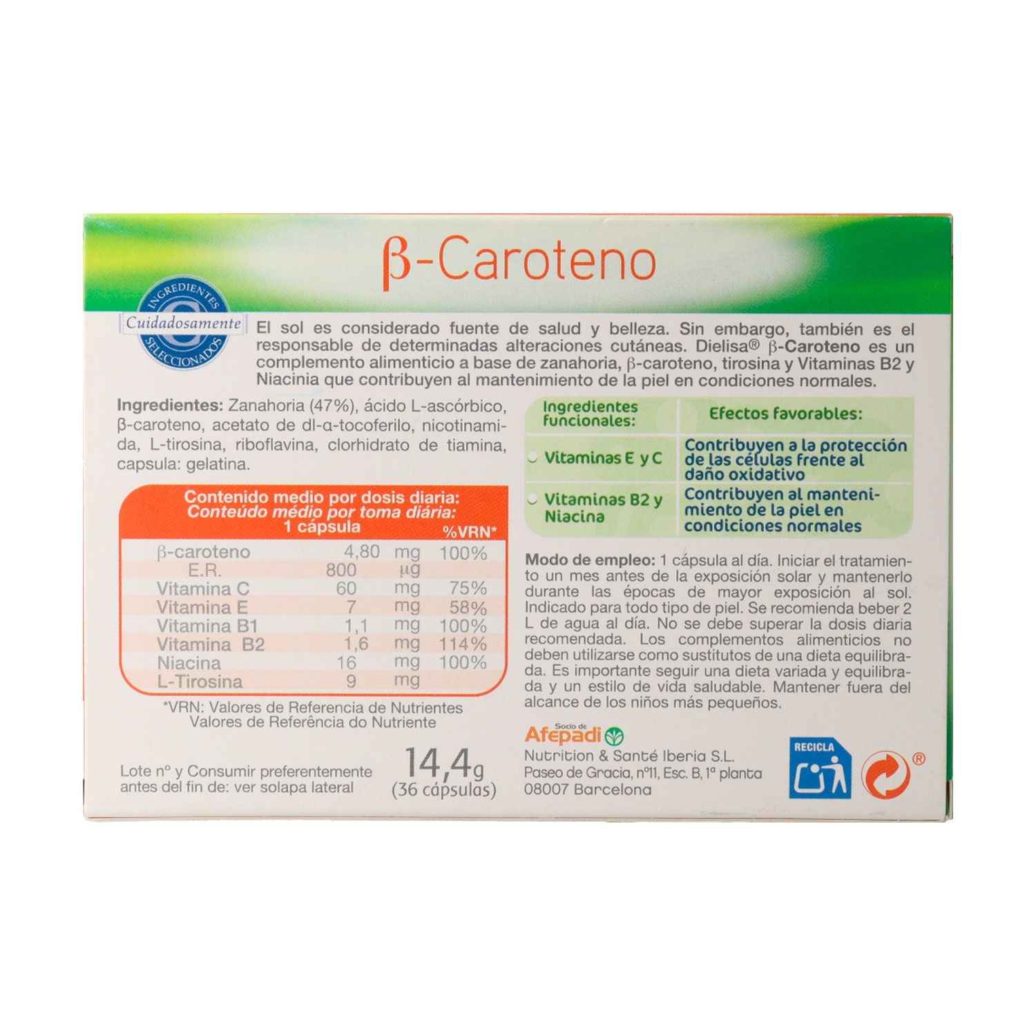 Beta Caroteno Dietisa - cápsulas