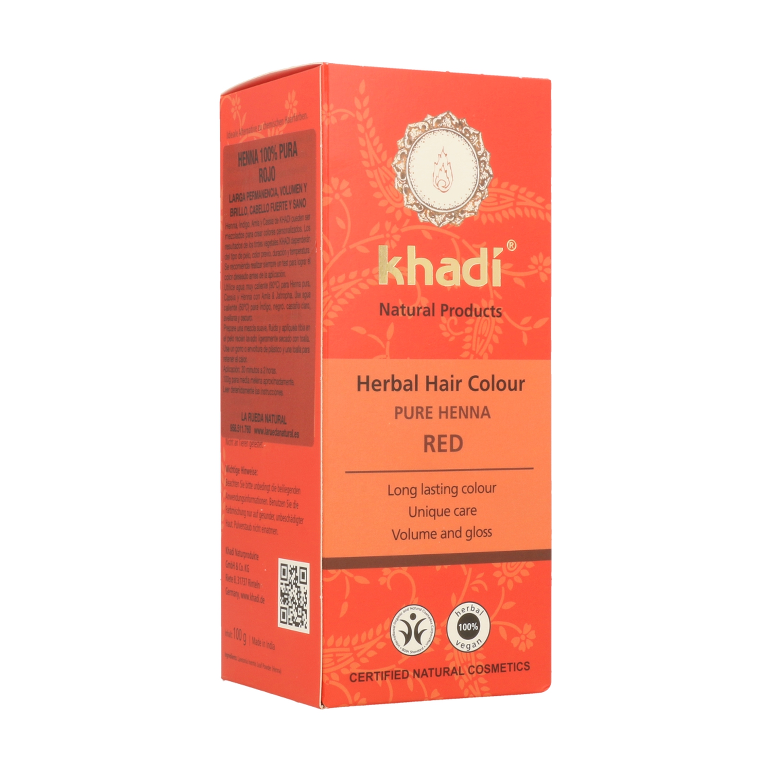 Henna natural pura 100 g de polvo (Rojo) de Khadi Naturitas