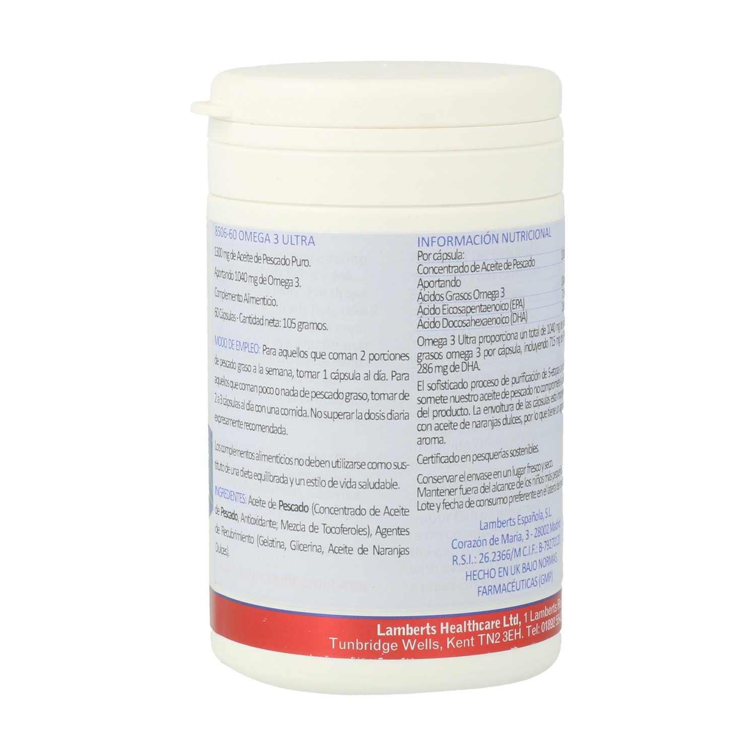 Omega 3 Lamberts 60 cápsulas de 1300mg Ultra Naturitas