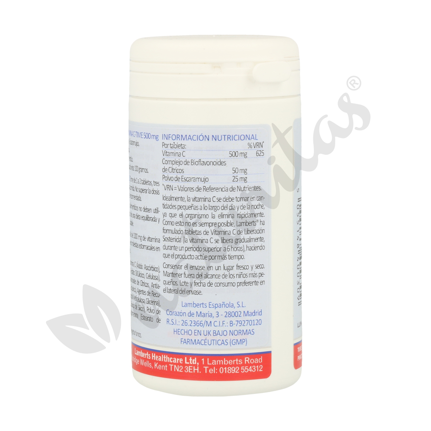 Vitamina C con bioflavonoides Liberación sostenida 100 tabletas (500mg