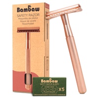 Rakhyvel i rostfritt stål roséguld + 5 rakblad