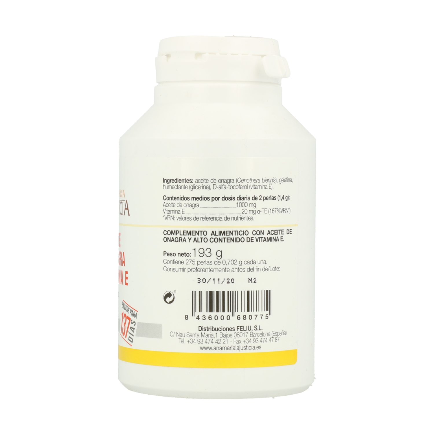Aceite De Onagra Y Vitamina E Aceite de onagra con vitamina E 275 perlas de Ana Maria Lajusticia