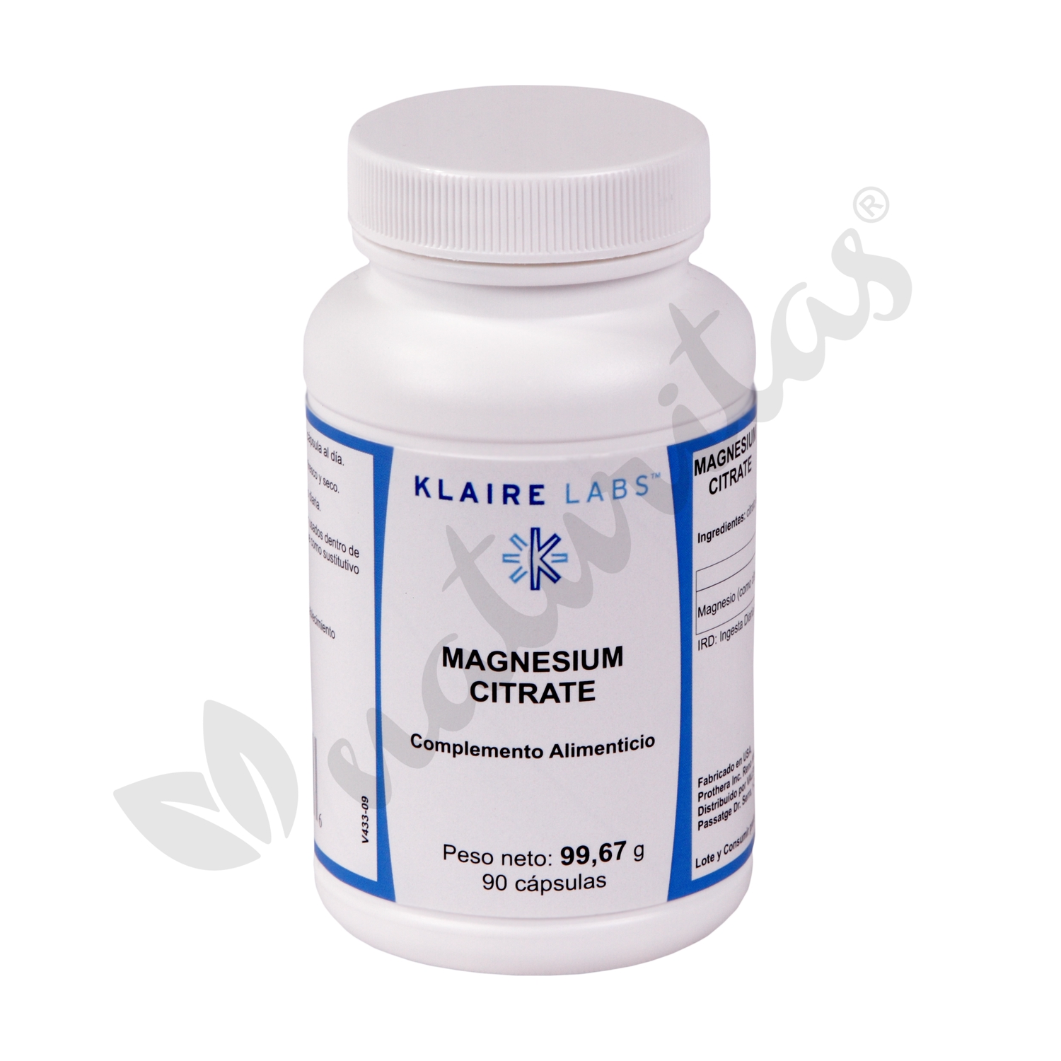 Citrato de Magnesio 90 cápsulas de 150mg de Klaire Labs. Naturitas
