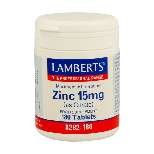 Acheter Zinc sous forme de citrate 180 tablettes de 15mg Lamberts Naturitas