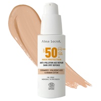 Přírodní obličejový opalovací krém spf 50 s ceramidy, proti skvrnám a bez olejů (barva: písek)
