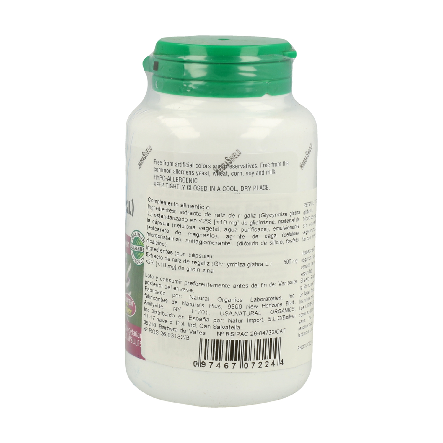 Licorice (Dgl) Regaliz Herbal Actives 60 cápsulas de 500mg de Nature's